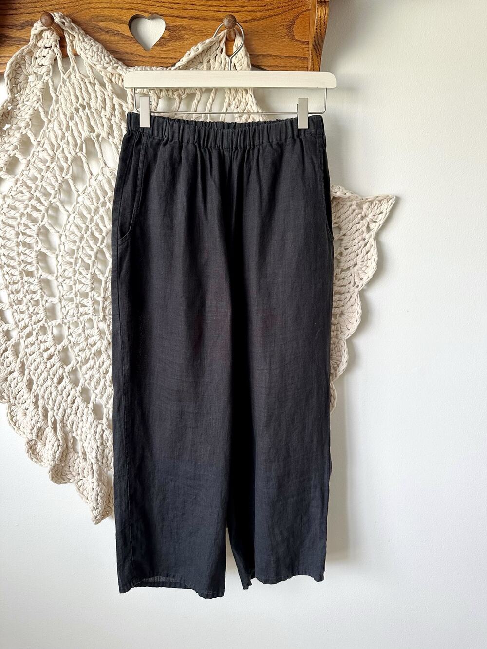 FLAX Washed Black Linen Wide Leg Pants Size Small